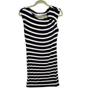 Calvin Klein Cap-Sleeve Sheath Dress Black & White Stripe Women's Size 4